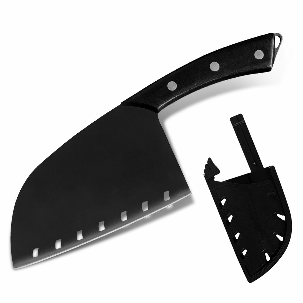 Pro Kitchen Chef Knives Set Stainless Steel Chopping Cleaver Kitchen Bone Shear Scissor Carrying Knife Bag Sharpener System: 7 CLEAVER-BLACK