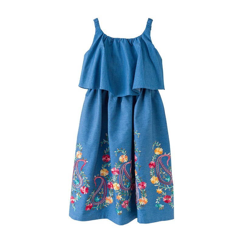 Girls Dress Summer Sleeveless Mother Daughter Dresses Ruffle Children Clothing Jeans Embroidery Kids Dress 10 12 14 16 Years