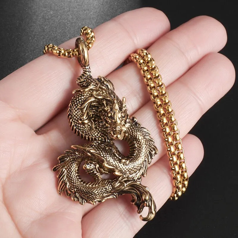 Collier gothique Vintage avec pendentif serpent enroulé, crâne de démon, pour hommes et garçons, Rock, fête d'halloween, bijoux: Couleur or