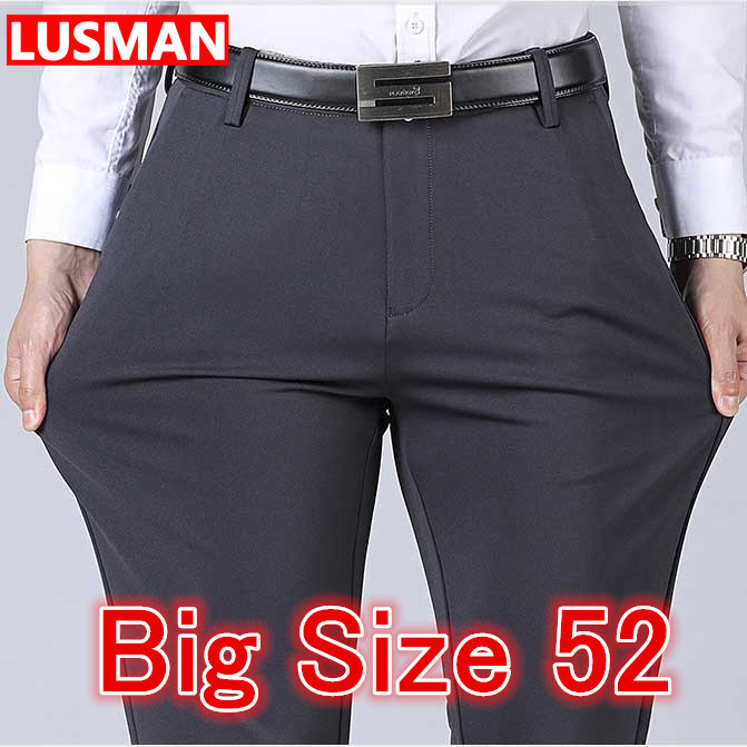 Pantalones de negocios para hombre talla grande 52 pantalones de traje rectos con cintura elástica pantalones largos de trabajo formales pantalones casuales sueltos de talla grande