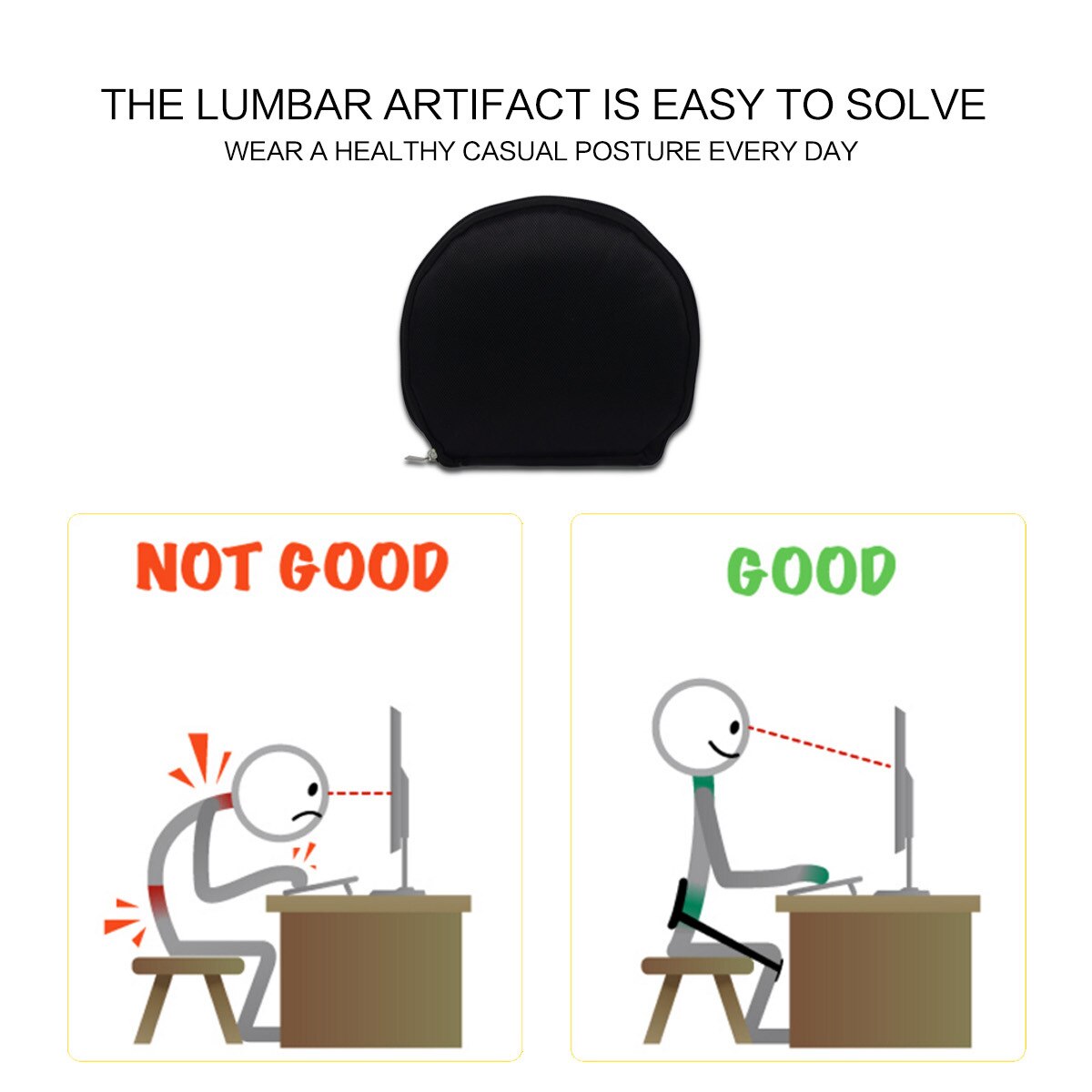 Adjustable Waist Protection Back Support Belt Pad Sitting Lumbar Support Brace for Pain Relief Hunchback