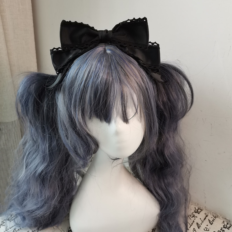 Tocado lolita, diadema de Lolita, muñeca, horquilla con lazo grande, accesorios de cosplay KC hechos a mano para sirvienta, accesorios japoneses para el cabello de Anime: Negro