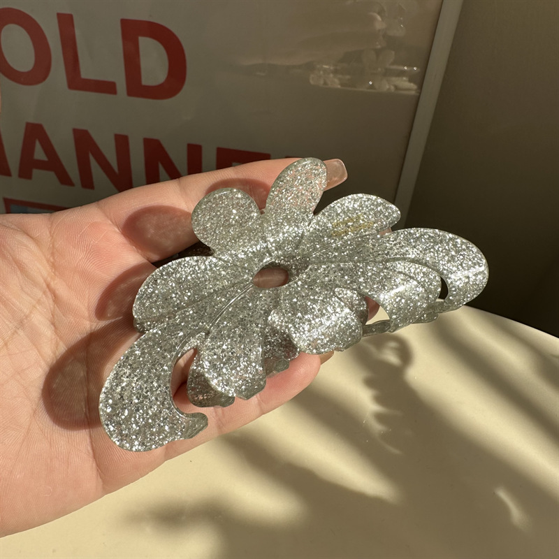 Coreano nuovo design creativo 10.5cm grande fiore marmorizzazione puro colorato fermaglio per capelli artiglio moda acido acetico squalo clip Accessori per capelli: Rhodium placcato