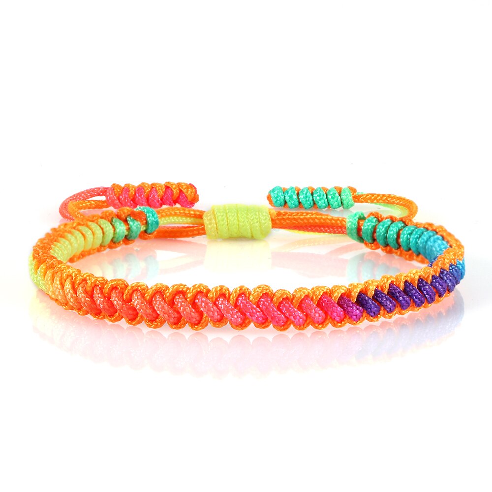 16 Colors Rainbow Rope Braided Tibetan Bracelet Colorful Handmade Knots Thread Adjustable Bangle Women Men Unisex Buddha Jewelry: Orange Rope 2