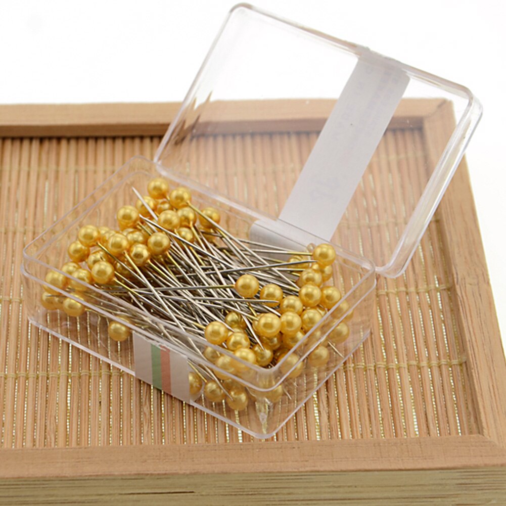500 Stks/partij Ronde Parel Hoofd Spelden Bruiloften Corsage Bloemisten Naaien Pin Met Box Accessoires Diy Gereedschap: 500pcs Gold