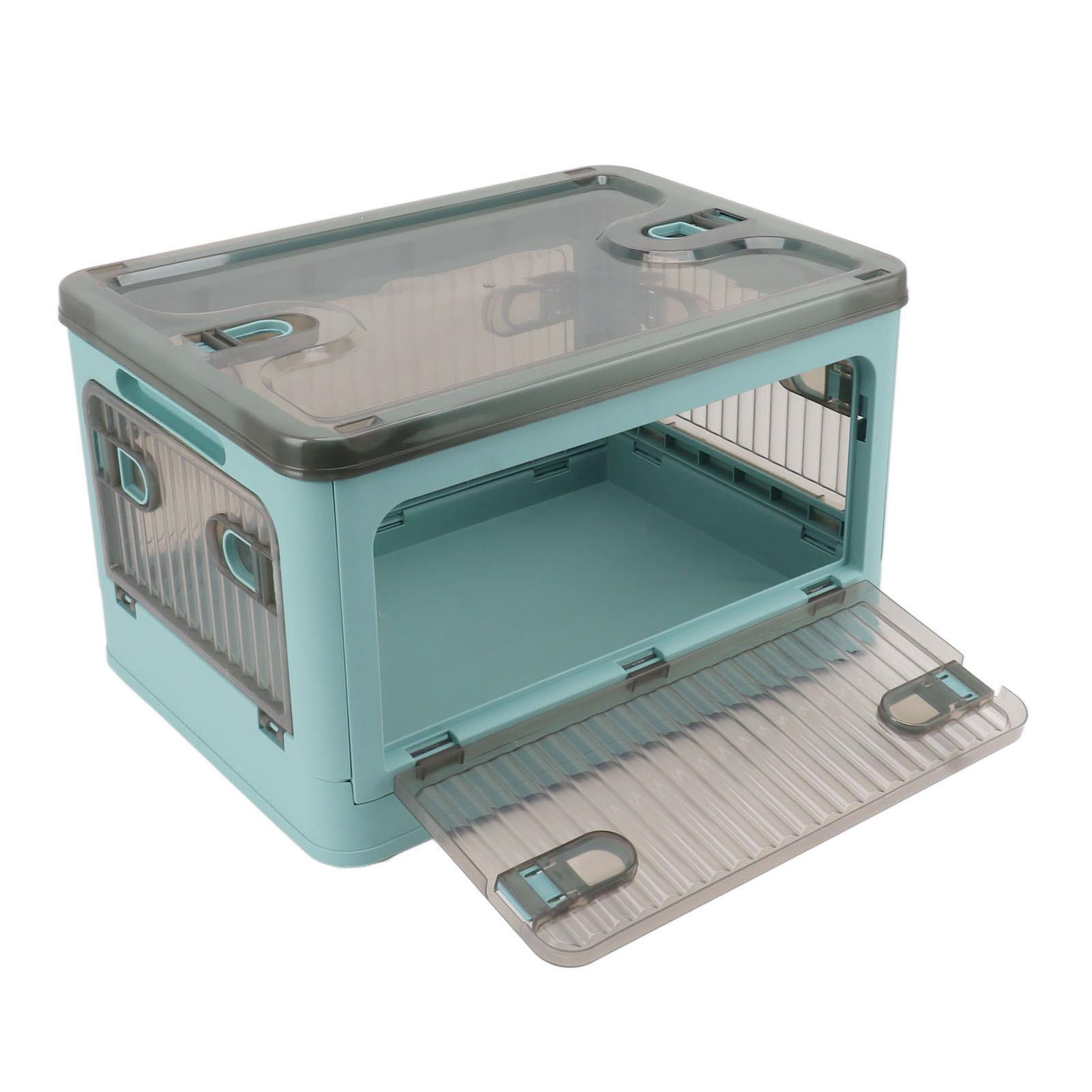 Foldable Stackable Plastic Storage Bin with Wheels & 5-Sided Access - Versatile Storage Solution for laundry Rooms: Blue