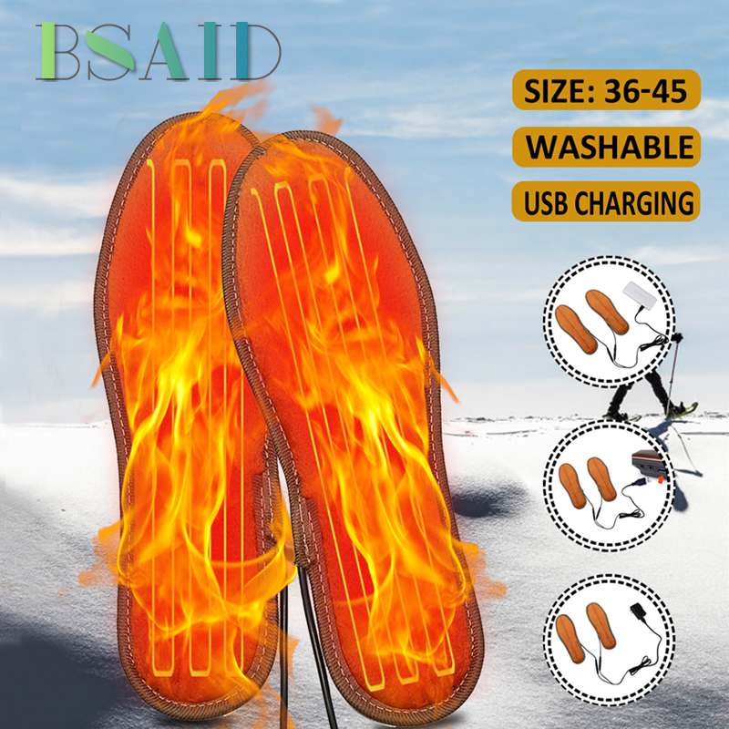 36-45 yards unisex usb genopladelige elektriske opvarmede sko indlægssåler til vinter varmere opvarmning fodpuder opladning varmesål