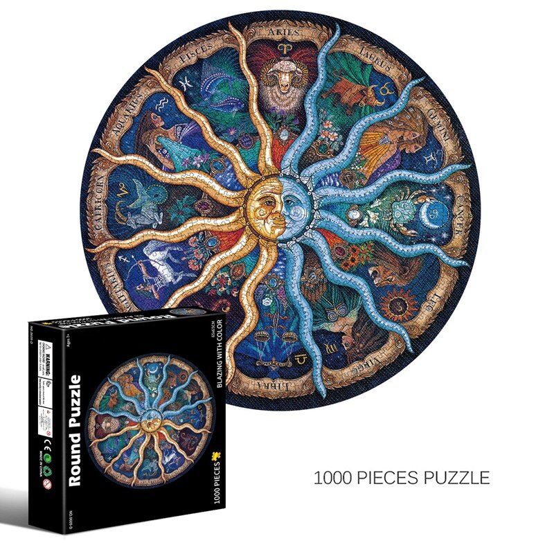 1000 Stuks Puzzels Ronde Legpuzzels Zodiac Vloer Puzzel Kids Voor Home Decor-Twaalf Sterrenbeelden