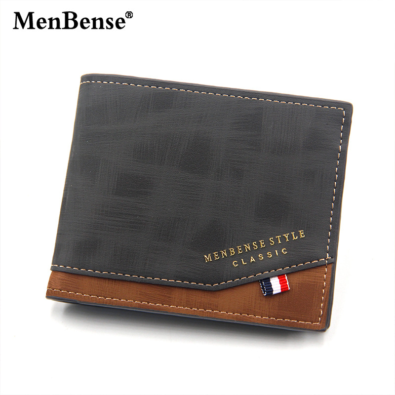 European and American Men's Wallet Short Splicing Clutch Bag Slim Wallet Large Capacity PU Wallet Wallet: Black-D