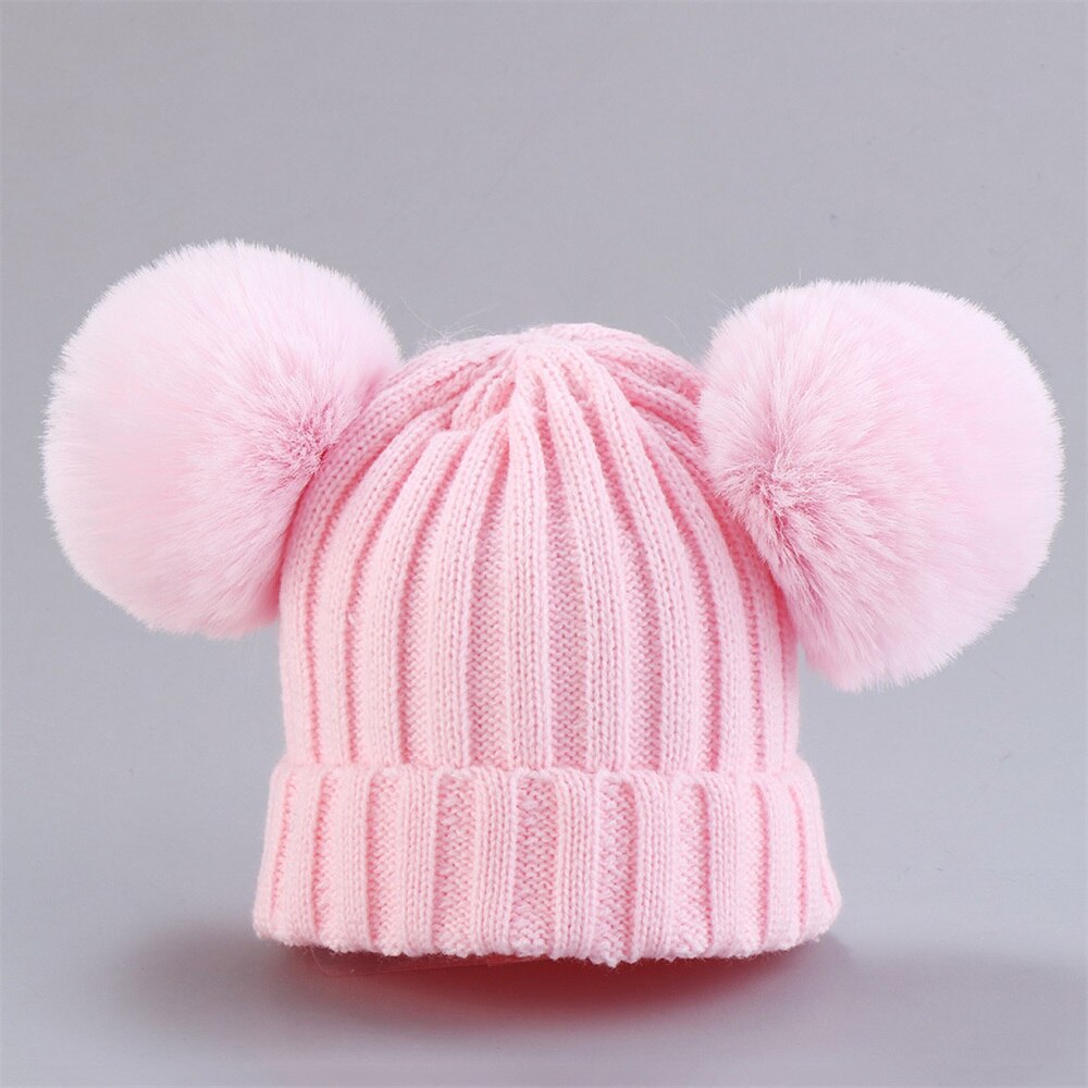 Cute Baby Hat Scarf Suit Autumn Winter Infant Poms Boy Girl Hat Scarf Set Fur Ball Caps Kids Soft Warm Knitted Hats Beanies: Pink Hat