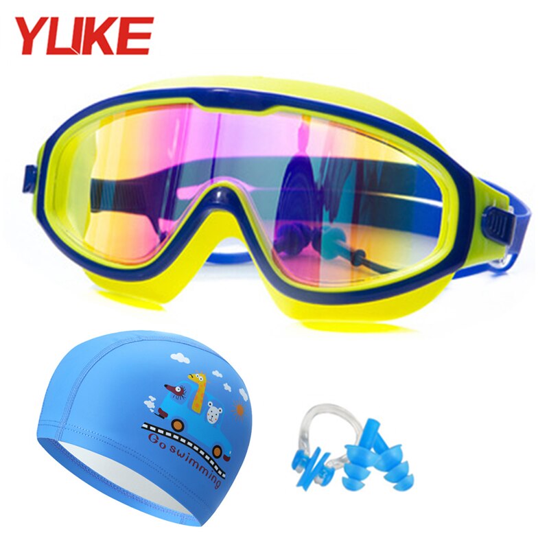 Yuke Waterproof Silicone Kids Swim Goggles for Children swimming glasses with Earplug Nose Clip Swim cap bag Set pool Eyewear