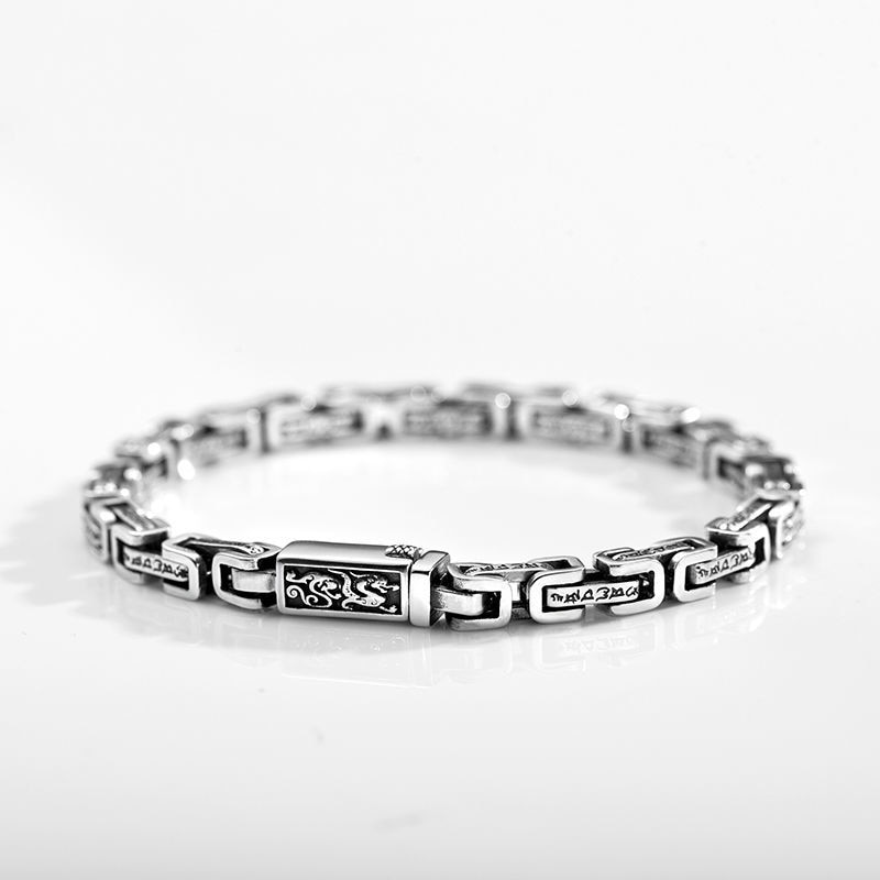 Il nuovo modello di drago Mantra a sei caratteri bracciali in argento uomo Trend Retro Hipster Hip-hop personalità braccialetto gioielli