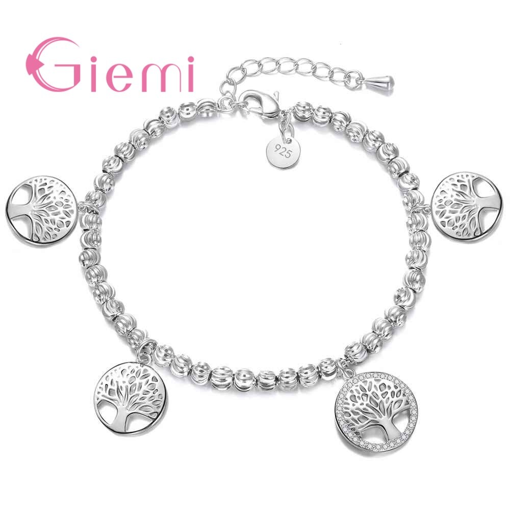 Authentique 925 en argent Sterling arbre de vie pendentif creux longue chaîne à maillons Bracelet & Bracelet femmes bijoux de mariage