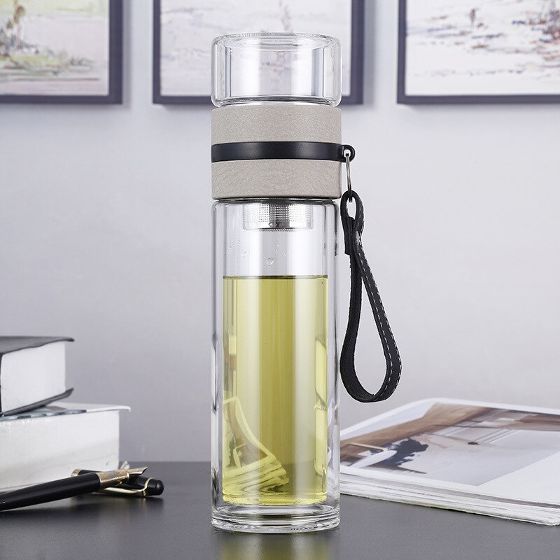 500ML Glass Water bottles for dink tea with infuser Double Wall Bottle for water brief Portable outdoor ST195: Coffee