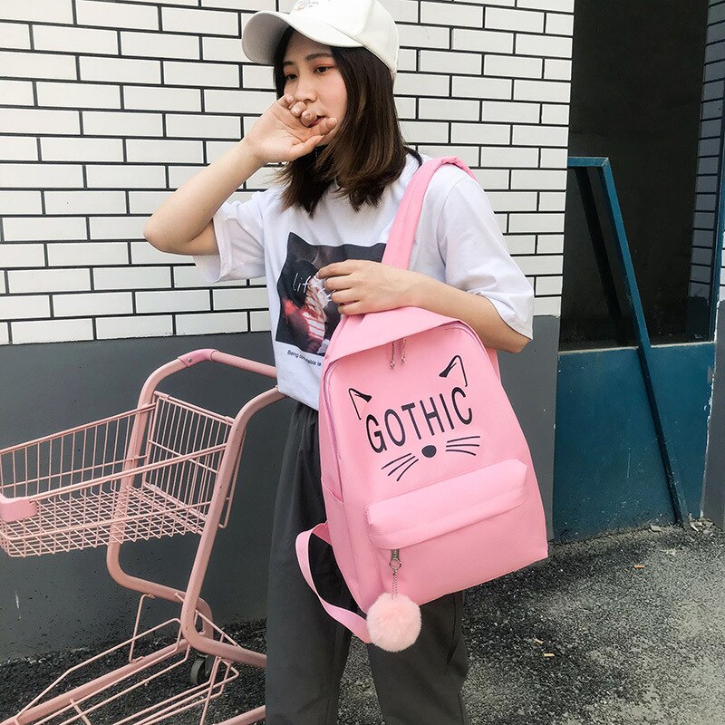 Toile sac à dos femme 3 pièces/ensemble femmes école sacs à dos dames noir rose dos sacs pour adolescents filles décontracté étudiant cartable