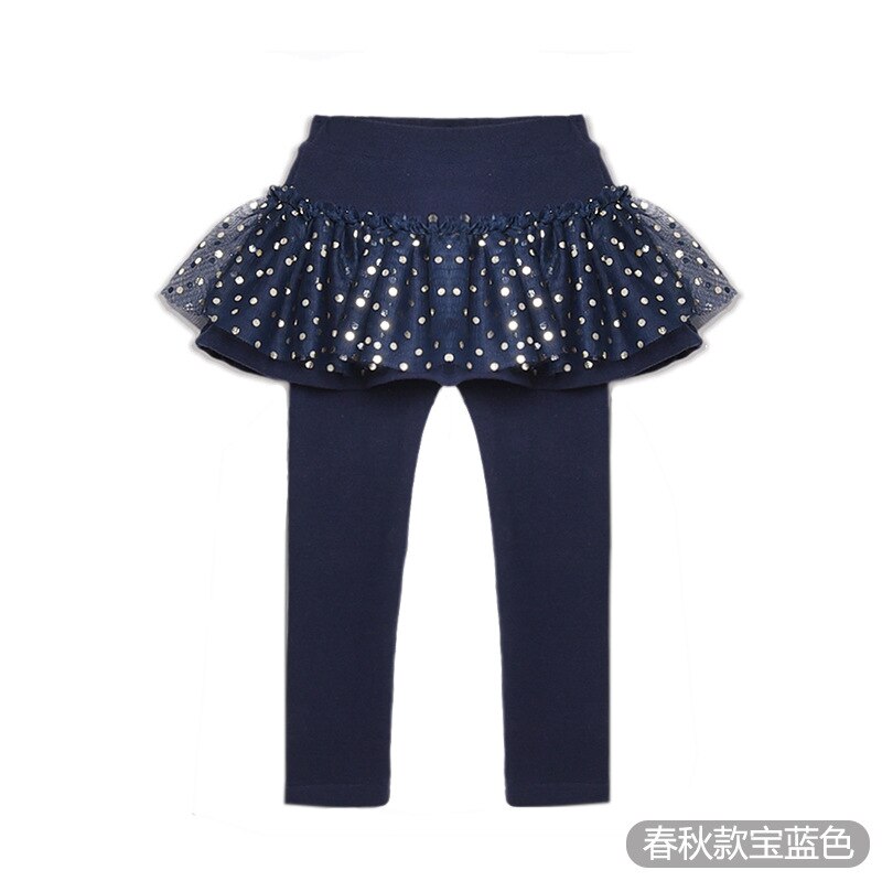 Mallas largas con falda para niña, pantalones pitillo con estampado de lunares, de princesa, para primavera y otoño: Navy Blue / 9-11T