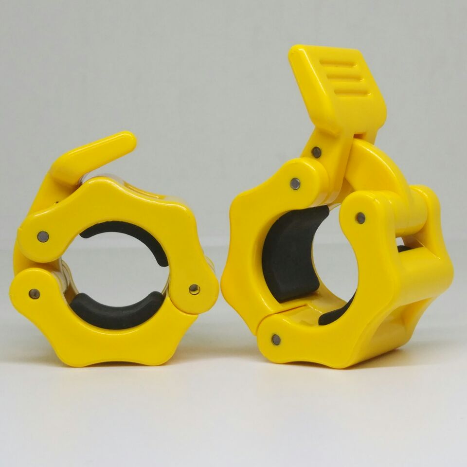 1 parin halkaisija 1.1 "  (28mm) painonnosto käsipaino kaulus olympia -tanko spinlock -leike kuntosali crossfit -kuntokiinnikkeet keltainen