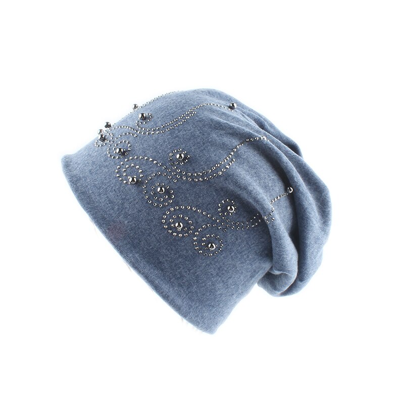Parel wintermuts dames effen kleur strass skullies mutsen dames herfst mutsen zachte warme katoenen mutsen dames