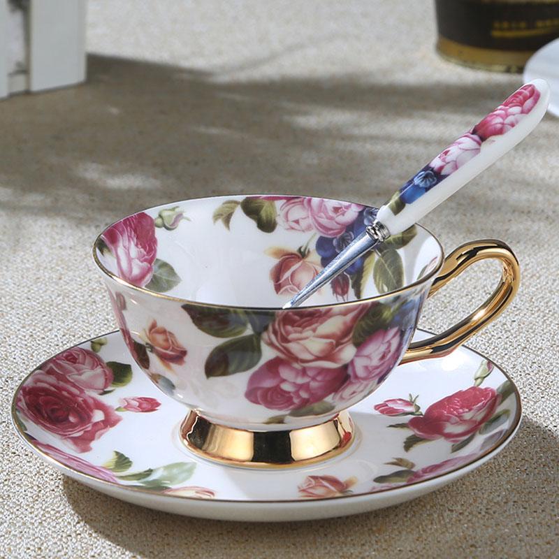 Gllead engelsk stil bone china tekopsæt keramiske kaffekopper underkop og ske europæisk eftermiddagste tekop porcelæn