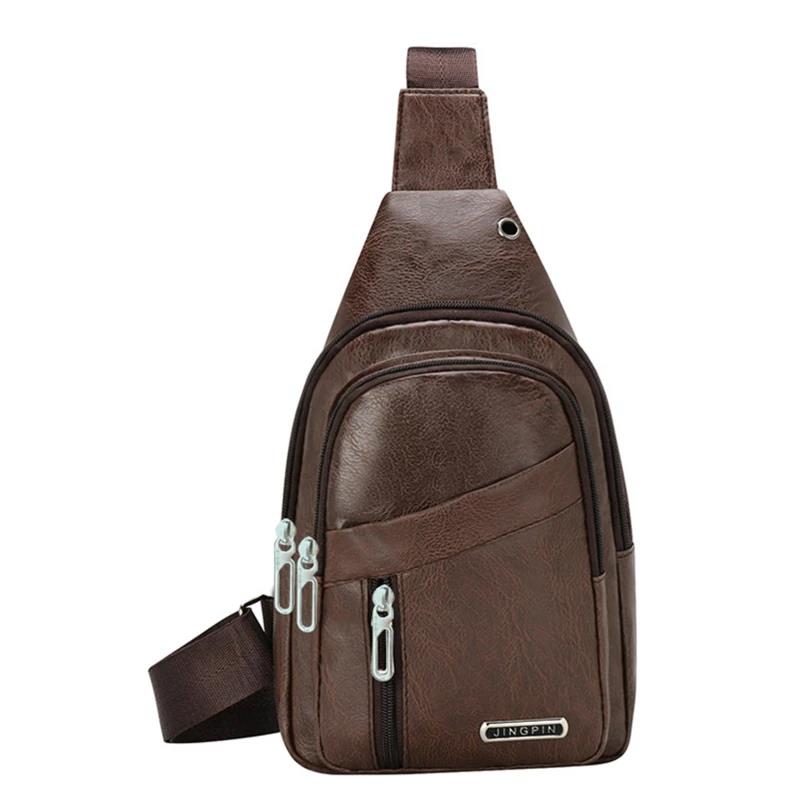 Lederen Borsttas Mannen Reizen Crossbody Tas Business Black Chest Pack Casual Sling Bag Mannelijke Schouder Messenger Bag: Bruin