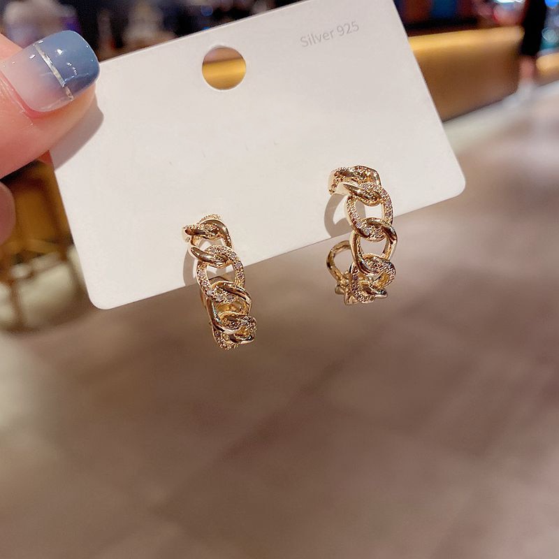 Udsøgt mikro brolagt cubic zirconia link kæde hoop øreringe til kvinder guld farve smykker
