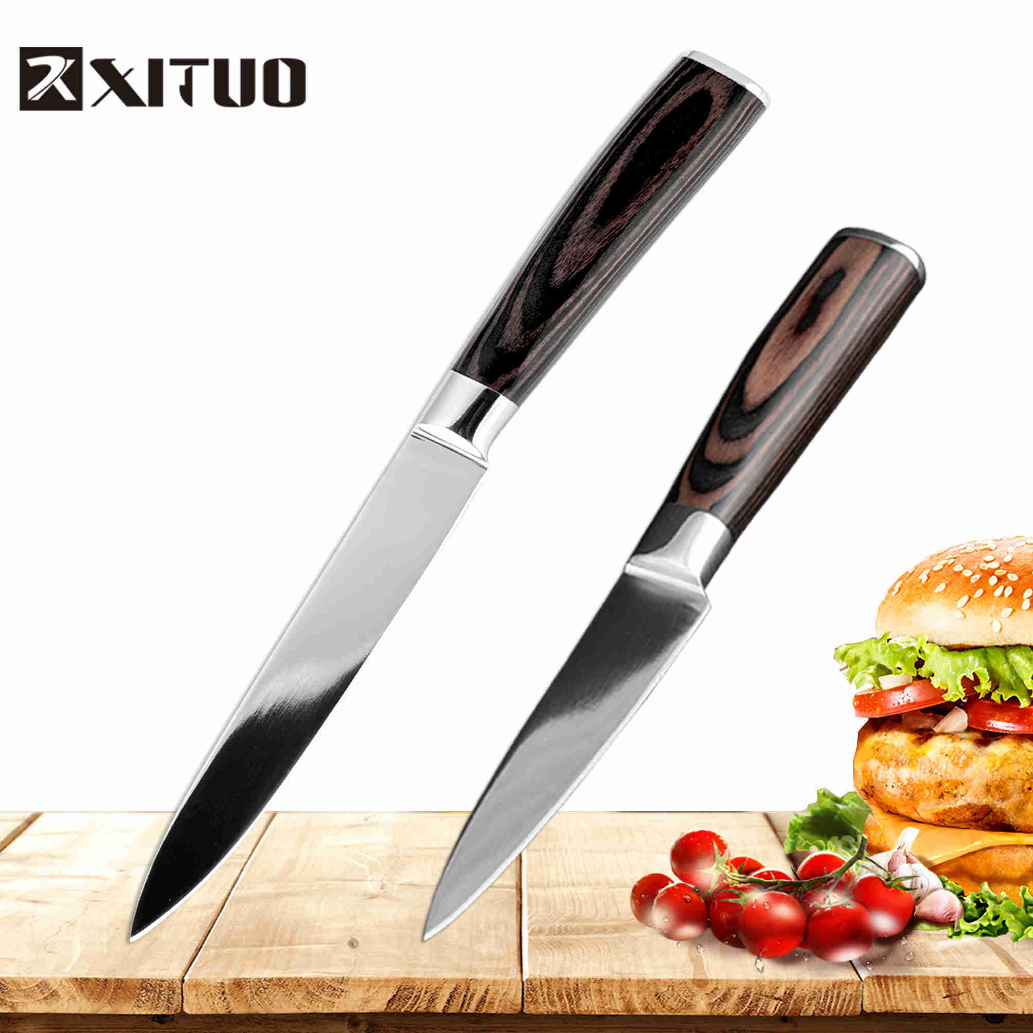Xituo 7 " +8 " tommer santoku køkkenkniv japansk stålblad barberkniv skarpt højkulstof rustfrit stål skåret kokkens madlavningsværktøj: 2 stk sæt b