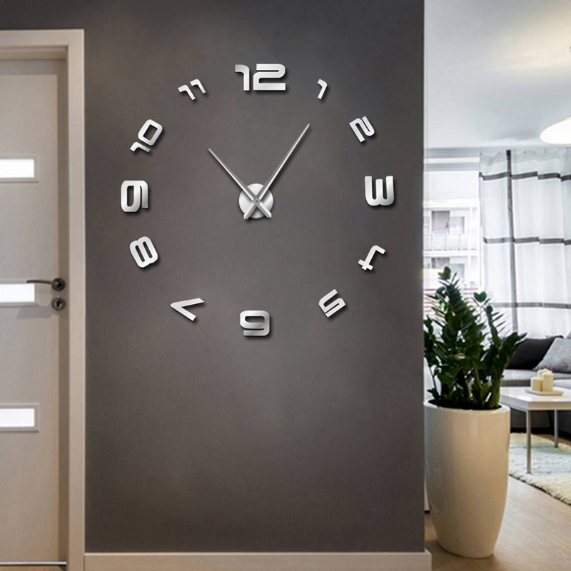 Diy Arabisch Grote Aantal Wandklok Modern Giant Wandklok 3D Spiegel Effect Muursticker Frameloze Enorme Muur Horloge