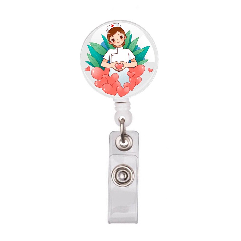 10 Stks/partij Cartoon Mooie Vrouwen Verpleegster Arts Medische Hart Intrekbare Badge Reel Broches Clips Voor Id Naam Kaarthouder Sleutelhanger: 2