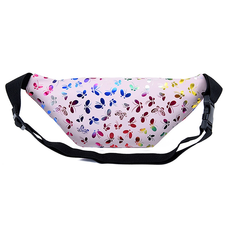 Holografisk fanny pack banan midjeväska smal bum hip zip midjeväska kvinnor bälte väska för kvinnliga tjejer damer resor strand