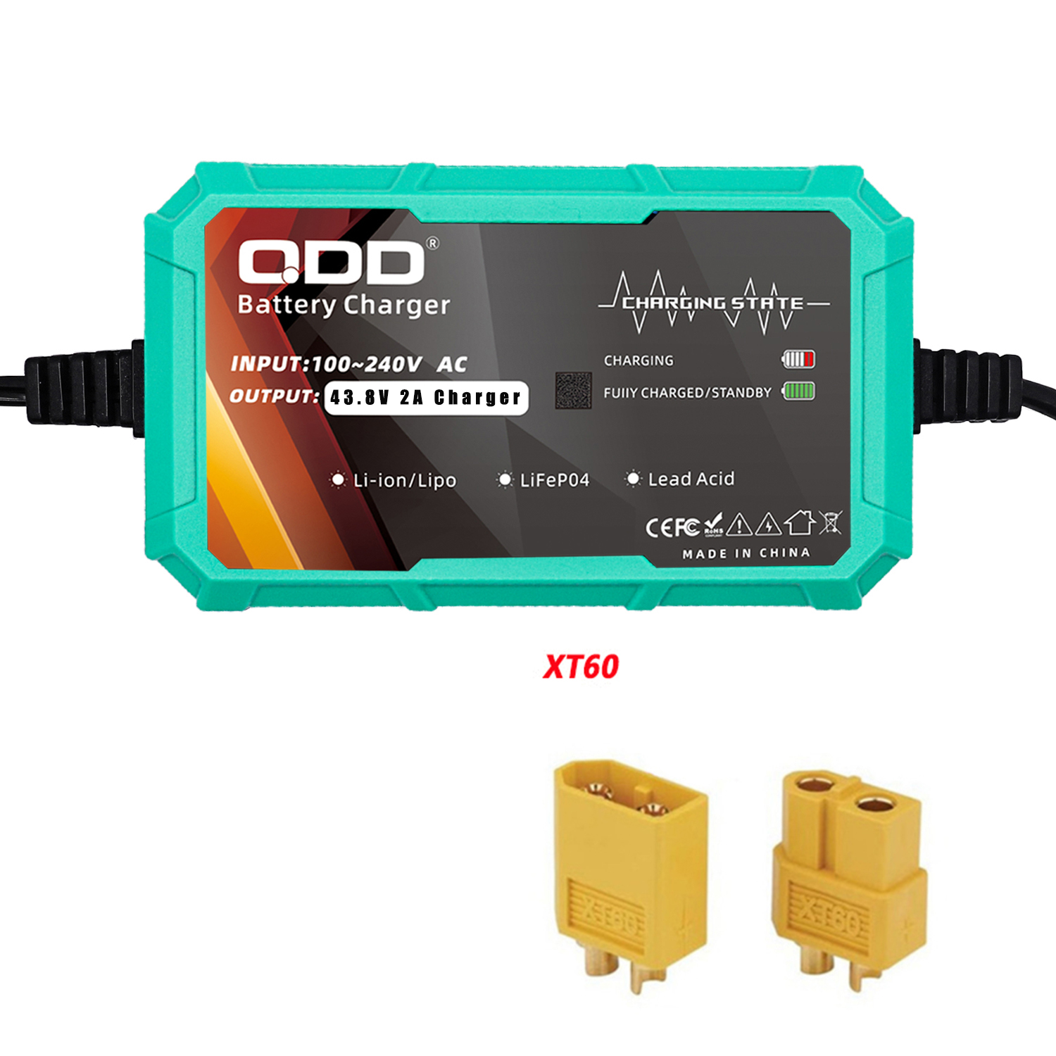 43.8V 2A LiFePO4 Battery Charger for 12S 38.4V Battery Pack LiFePO4 Battery Charger with Multiple Connectors: Blue / EU