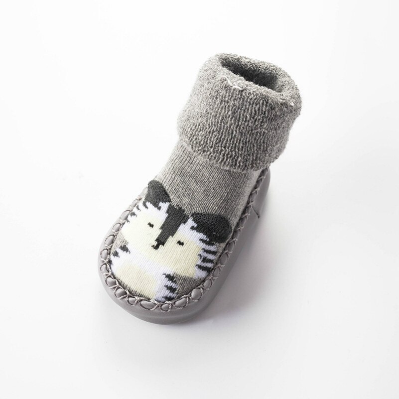 Baby Antislip Vloer Sokken Meisje Jongen Peuter Schoenen Katoen Breien Zachte Zolen Babysokjes Leren Lopen Dikke laarzen Sok: gray / 6m
