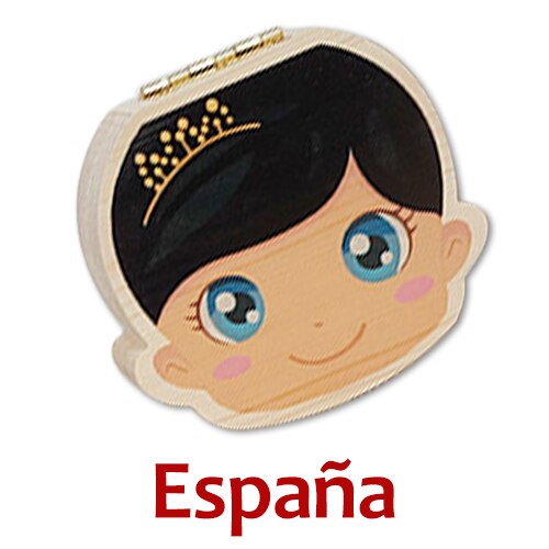 Baby Wood Tooth Box Organizer Milk Teeth Storage Language Spain English Collect Teeth Umbilica Save Baby Tooth Box: BlackGirl-X