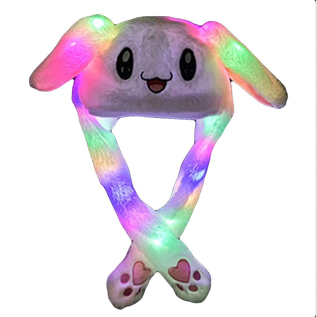 Grappige Hoed Vrouwen Mannen Kids Verlichting Hoed Leuke Konijnenoren Pluche Oren Kan Bewegen Cap Kinderen Shine Winter Warm Voor party Night
