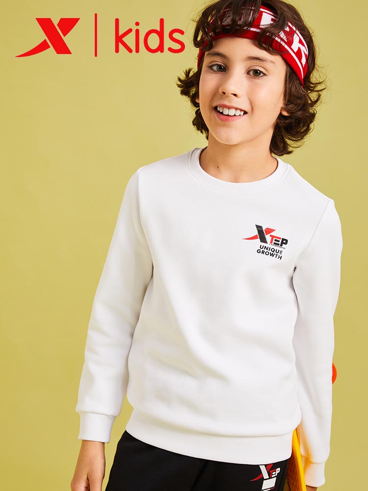 Xtep Kids Sweatshirt - Boys Girls Casual Pullover - Long Sleeve Loose Fit - Breathable
