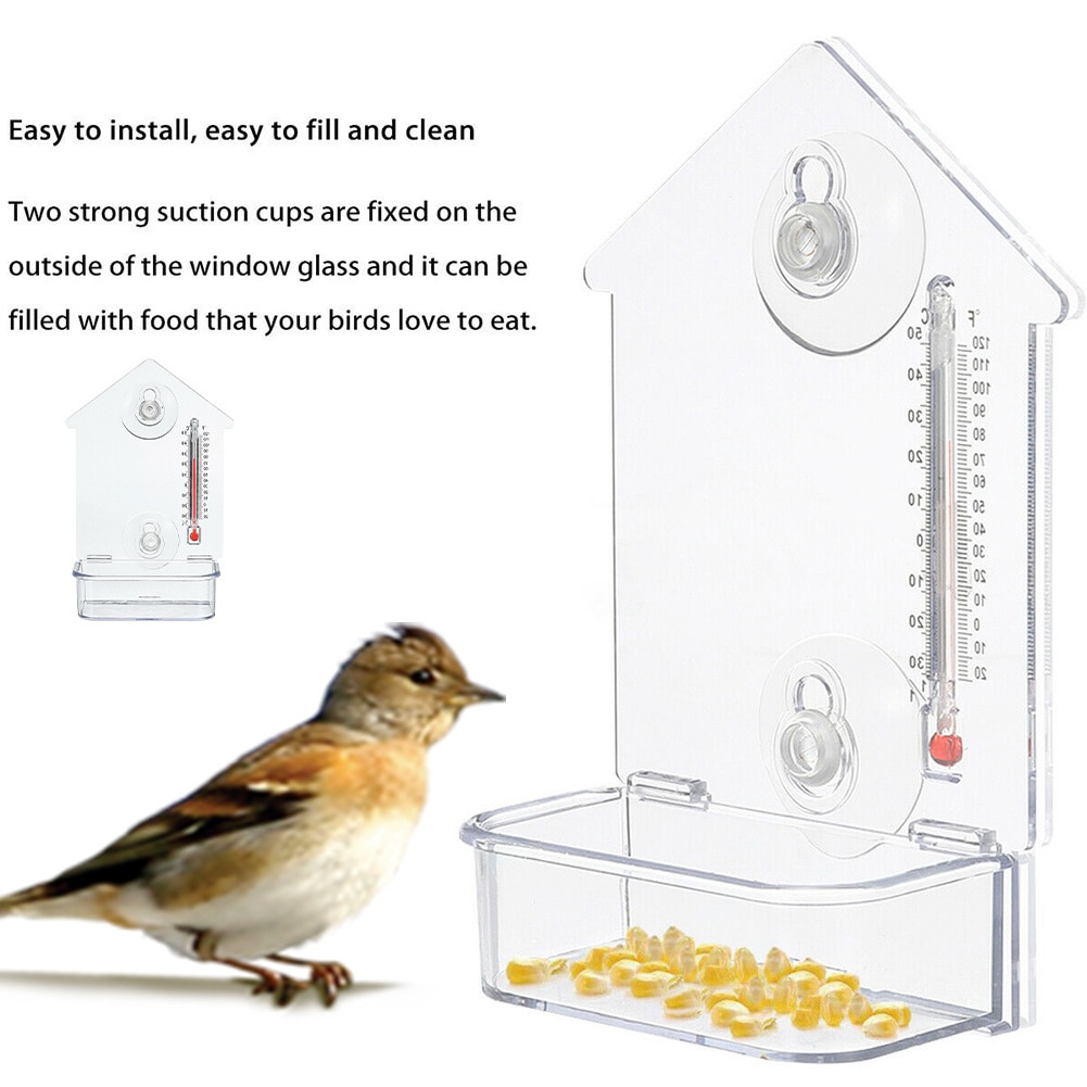 Balkon multifunctioneel transparant pvc huisdierbenodigdheden opbouw met thermometer raam vogelvoederhuisje vogelhuisje in de vorm van een vogelhuisje