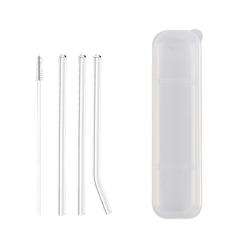 4Pcs/Set Glass Straw Eco-friendly Straws Reusable Glass Drinking Straight Bend for Smoothies Cocktails Straws: A3