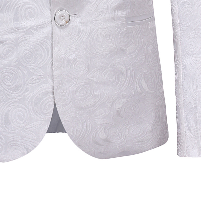 Veste en Jacquard Rose blanche pour Homme, tenue de costume, pour boîte de nuit, costume de fête de mariage, vêtement de chanteur sur scène