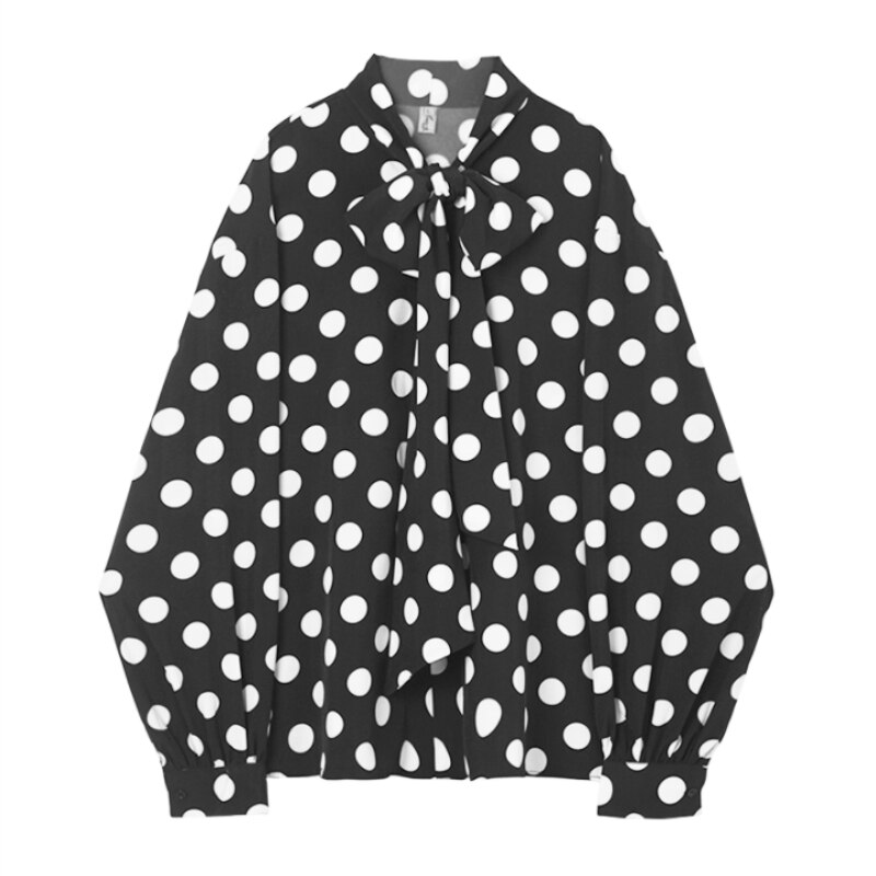 Koreanske herre langærmet sløjfe med løs pasform skjorter forretning afslappet topprint polka dot  s27