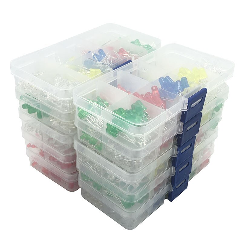 200 stk  / 300 stk 3mm 5mm led kit med kasse blandet farve rød grøn gul blå hvid lysdiode sortiment 20ma