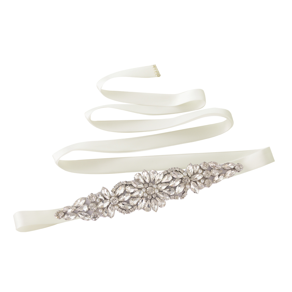TRiXY S407 Rhinestones Belt Wedding Belt Silver Diamond Belt Crystal Bridal Belt Sash for Wedding Gown Shiny Wedding Accessories: off white