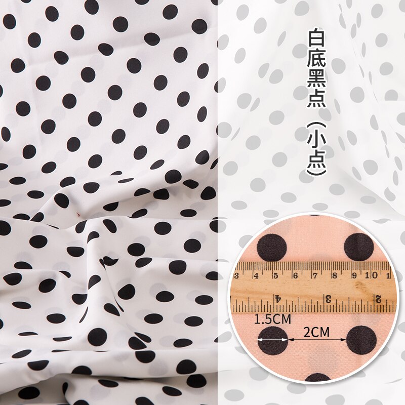 Micro Elastic Floral Chiffon Fabric By The Meter Impervious Printed Wave Point Dress Lining Shirt Sewing Diy Flowers Brocade: Black spot on white