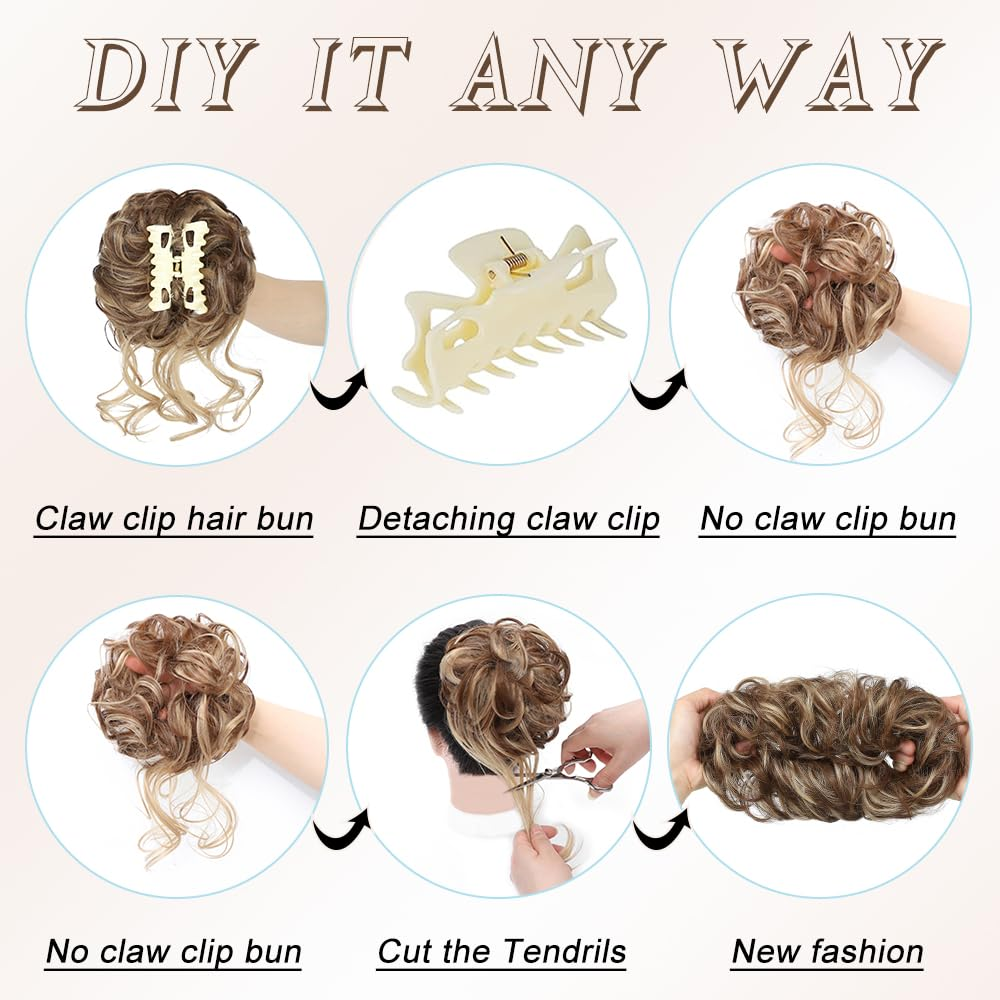 Synthetic Messy Bun Hair Piece Claw Clip Tousled Updo Hair Buns Hairpiece Extensions Curly Faux Bun Hair Pieces for Women