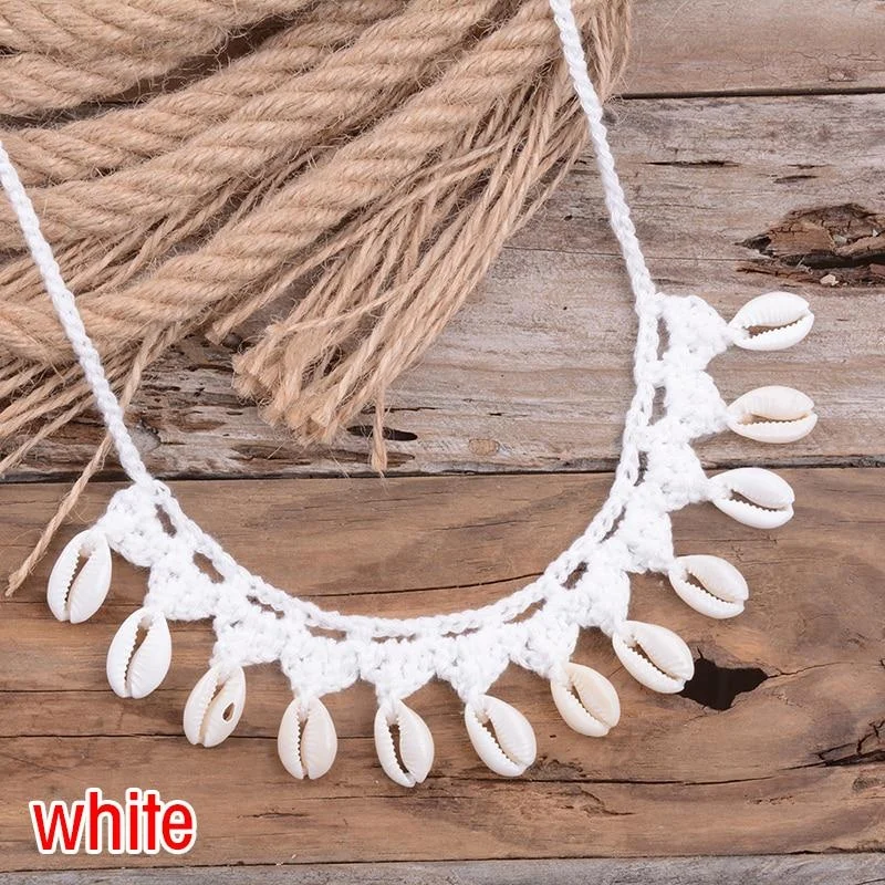 Collar de conchas bohemias para mujer, Gargantilla de cadena de cuerda tejida a mano, collares de cuentas de playa de verano, joyería: Oro oscuro