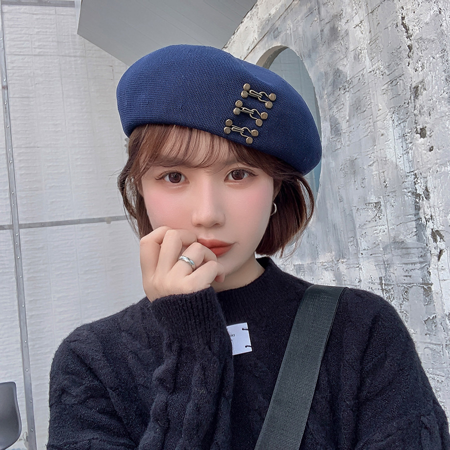 Boinas de mezcla de algodón con hebilla de cobre para mujer, boina con hebilla de cobre para Primavera, gorrito de artista para esquiar, gorros de pintor para niña