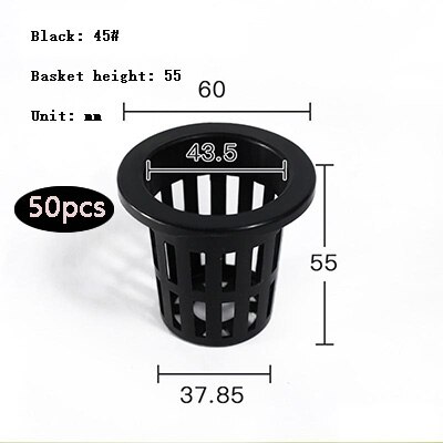 50Pcs Planten Mand Plastic Hydrocultuur Groente Planten Mand Grondloze Teelt Planten Blauw Cup Wortel Fixer: 4555black