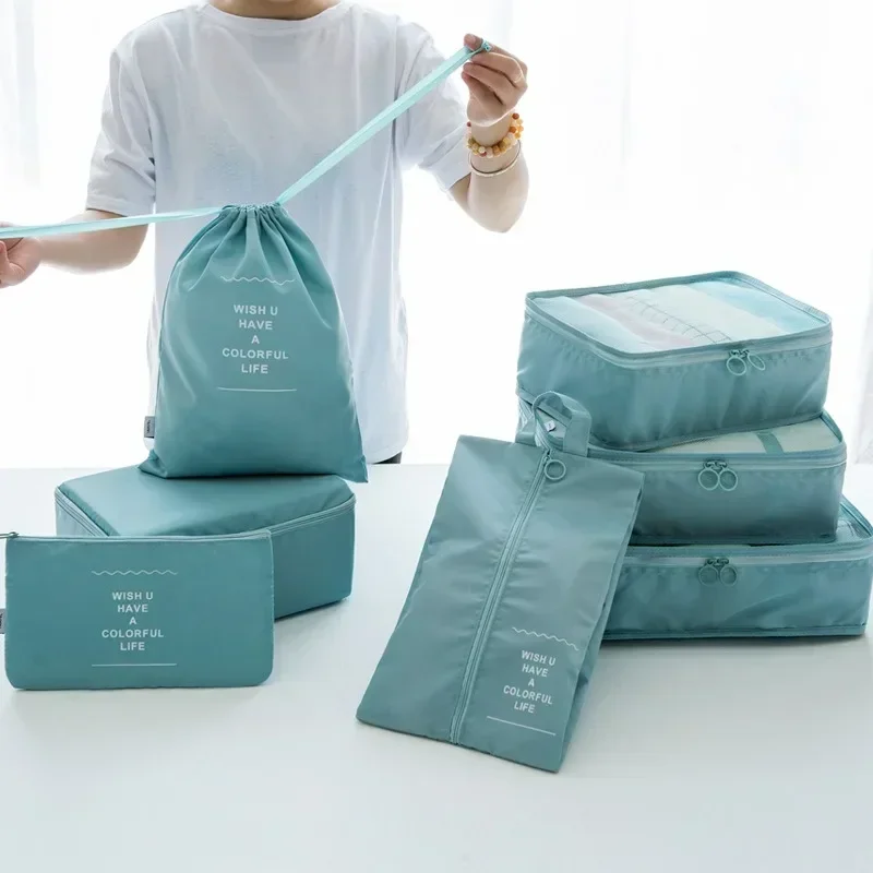 Ensemble de 7 pièces de sacs de voyage, organisateur de vêtements, bagages, organisateur de voyage, couverture, chaussures, sac, valise, pochette, Cubes d'emballage