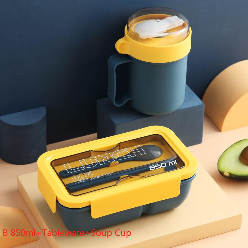 Lunch Box for Students and Office Workers with Tableware Can Be Heated By Microwave Oven Bento Lunch Box Snack Container: B2 set