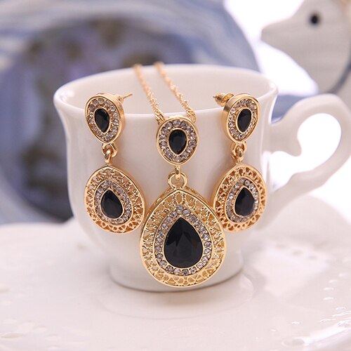 Vrouwen Rhinestone Waterdrop Hanger Ketting Stud Oorbellen Sieraden Set