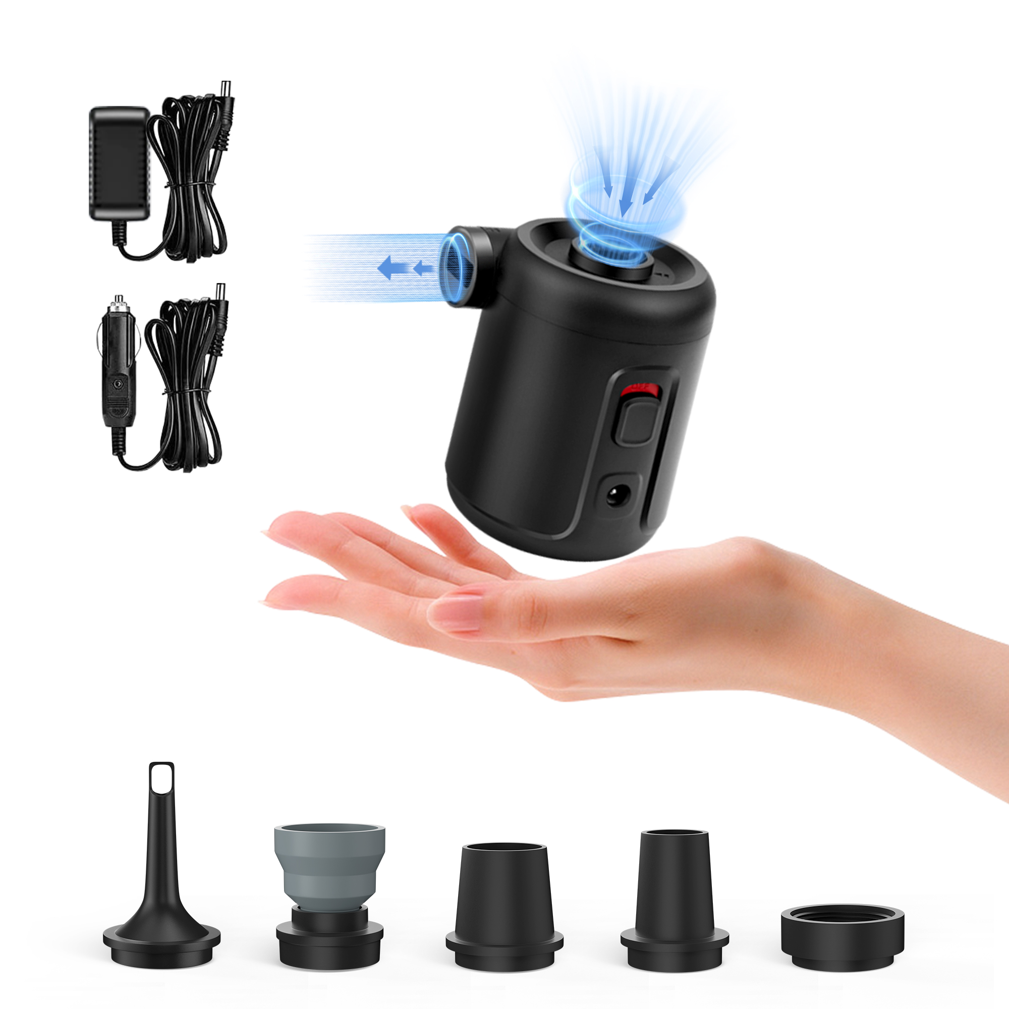 FLEXTAILGEAR Elektryczna pompa powietrza z akumulatorem EVO Pump 2 do nafukania/zwiotczenia - materac dmuchany, pływaki basenowe i karimaty: Black