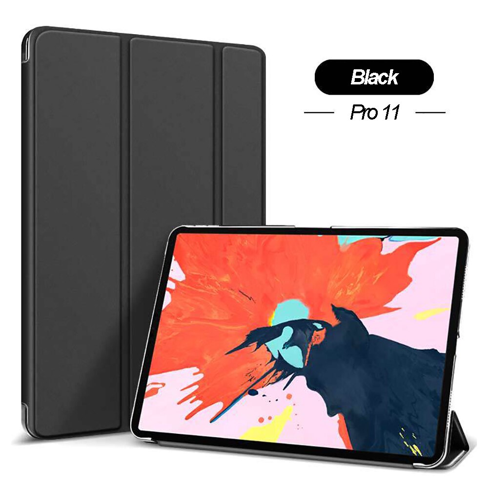 For iPad Pro 11-in Release Case Ultra Slim PU Leather Trifold Stand Cover For iPad Pro 11 Smart magnetic Auto / Sleep: Black